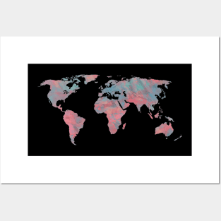 Rose Blush and Turquoise Watercolor World Map Posters and Art